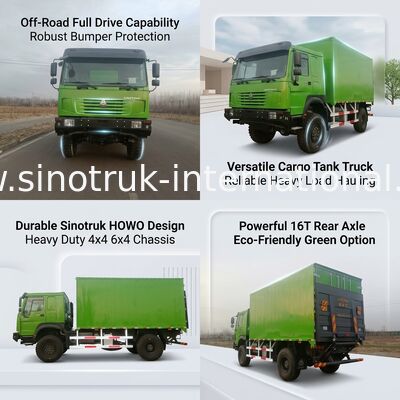 Xe tải hạng nặng SINOTRUK với hệ dẫn động 4X4 LHD, thùng hàng 5000*2300*2300 mm và khả năng chịu tải trục sau 16T để vận chuyển hàng hóa nặng