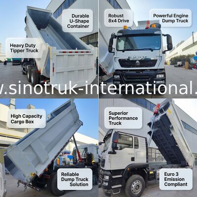 Xe ben HOWO TX 6*4 màu trắng, động cơ MAN 390HP & thùng hàng 20CBM cho hiệu suất vượt trội