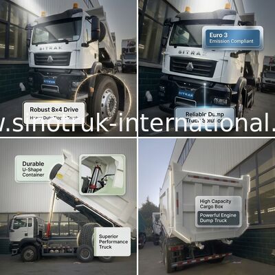 371HP White U-Shaped Cargo Box Dump Truck với hiệu suất nâng trung tâm vượt trội