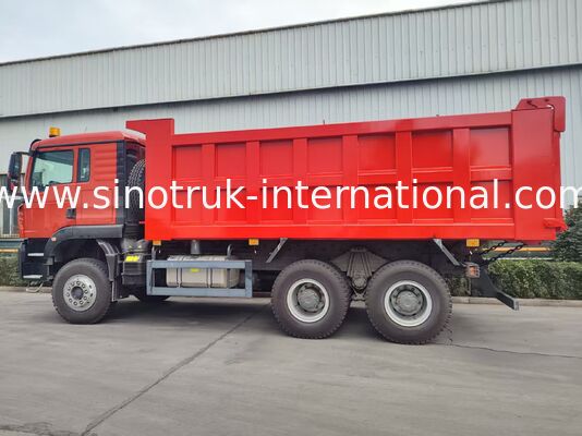 Xe tải 6x4 HOWO TX có hiệu suất cao, thân xe màu đỏ, động cơ 400hp, container 20CBM, vận chuyển hạng nặng 60 tấn