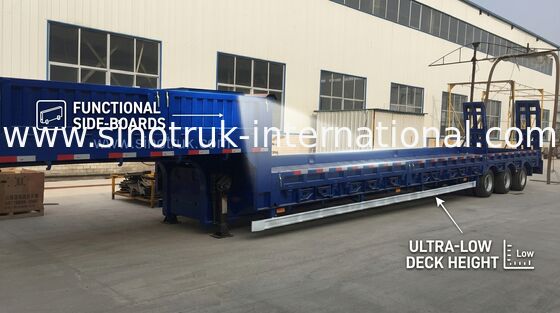 Màu xanh thủy lực Giường phẳng Bán rơ moóc Xe tải 3 trục 80t Bình thường treo