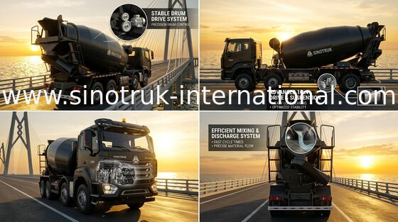 HOWO HOHAN SINOTRUK Động cơ trộn bê tông Đen 10CBM 380HP 8X4 RHD