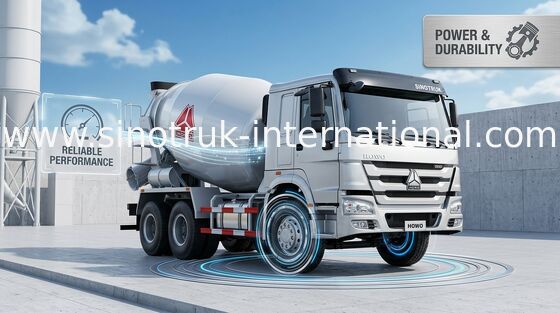 Xe trộn bê tông lớn với thùng chứa thép chịu mài mòn cao
