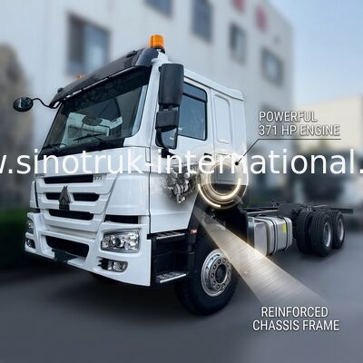 SINOTRUK HOWO Truck Chassis SINOTRUK Engine371HP 6 × 4 RHD Với đèn cảnh báo được sử dụng trong xe tải đổ rác xe tải hàng hóa xe tải nước