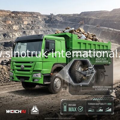 Sinotruk Howo Tipper Dump Truck Weichai 400Hp 6 × 4 Lhd Xanh Trung nâng