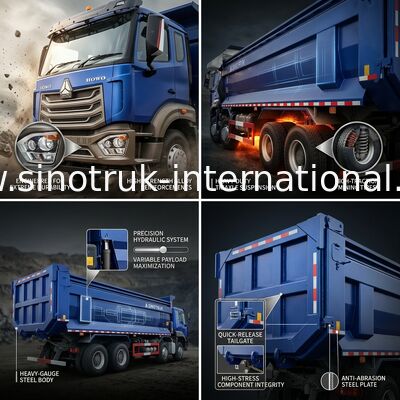 RHD 8 × 4 10 bánh 380HP Blue HOWO Tipper Truck Sức mạnh cao