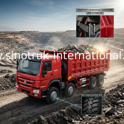 Xe tải tự đổ SINOTRUK HOWO 8X4 màu đỏ 400 mã lực 12 bánh