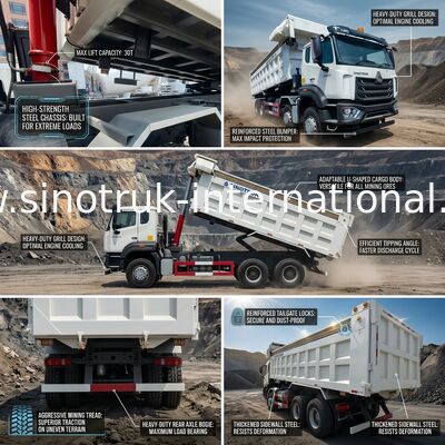 LHD 8 × 4 12 bánh Xe tải tự đổ HOWO Tipper màu trắng Mã lực cao 371HP