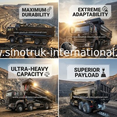 Xe tải tự đổ khai thác Howo màu đen 20-50Tons 8 X 4 Euro 2 400Hp