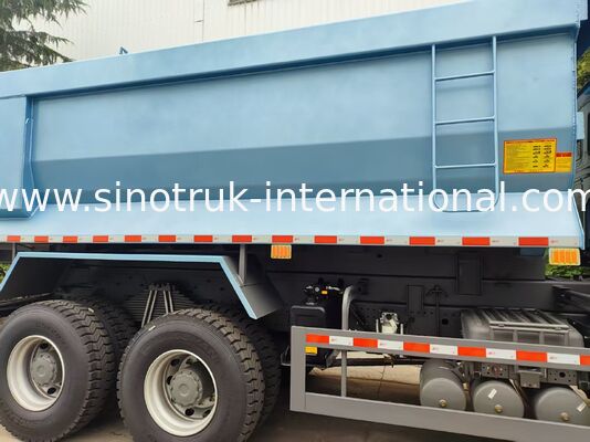 Heavy Load HOWO 400HP Tipper Truck, Blue U-Type Cargo Box With Reinforced Military Bumper