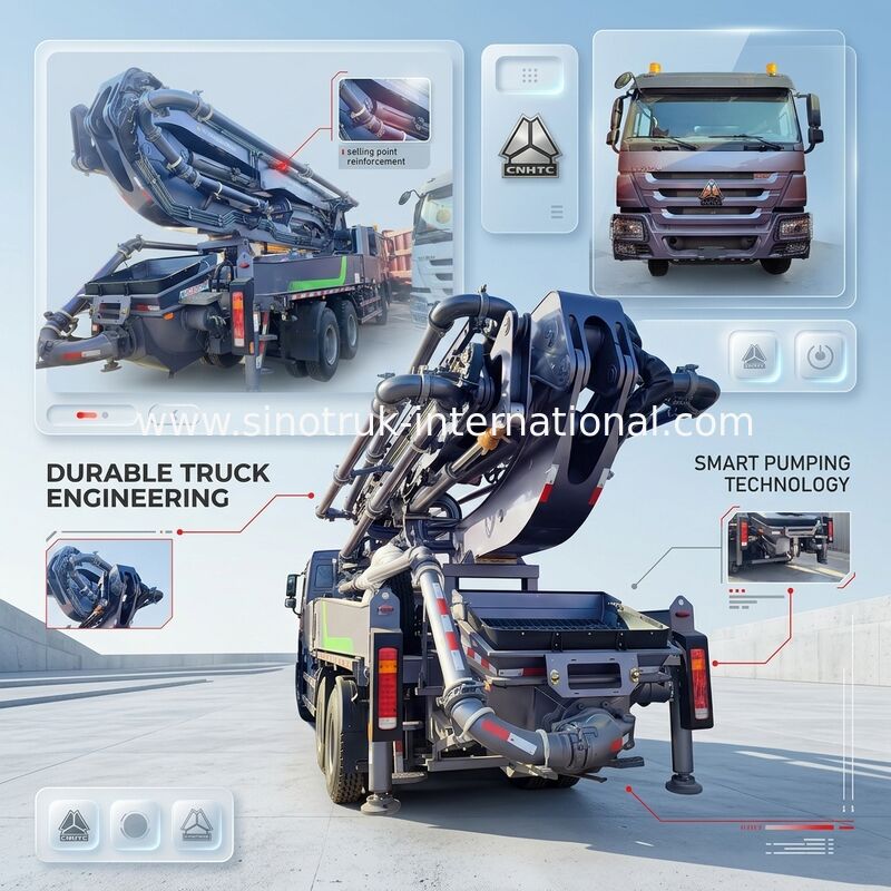 Cao thăng Mastery HOWO 380HP Smart Pump Trucks 52m Boom 6x4 Traction cho đổ thẳng đứng vô song