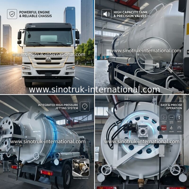 Bơm hút chân không Xe hút nước thải Vệ sinh bể phốt 16CBM LHD 290HP