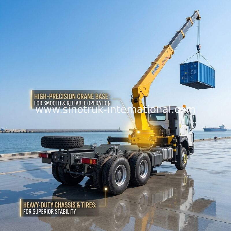 SINOTRUK Truck gắn cần cẩu Thiết bị 12 tấn XCMG Đối với nâng 6X4 Knuckle Boom Crane màu vàng, bắt mắt, bơm quân sự