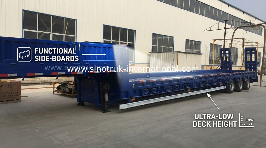 Màu xanh thủy lực Giường phẳng Bán rơ moóc Xe tải 3 trục 80t Bình thường treo