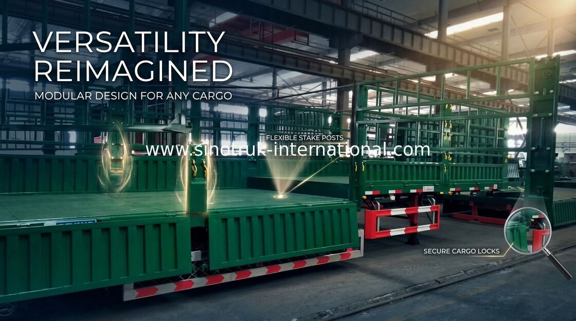 Vận chuyển bằng thép Carbon bằng phẳng Top Trailer Trailer 30-60 tấn Semi Grain Trailer