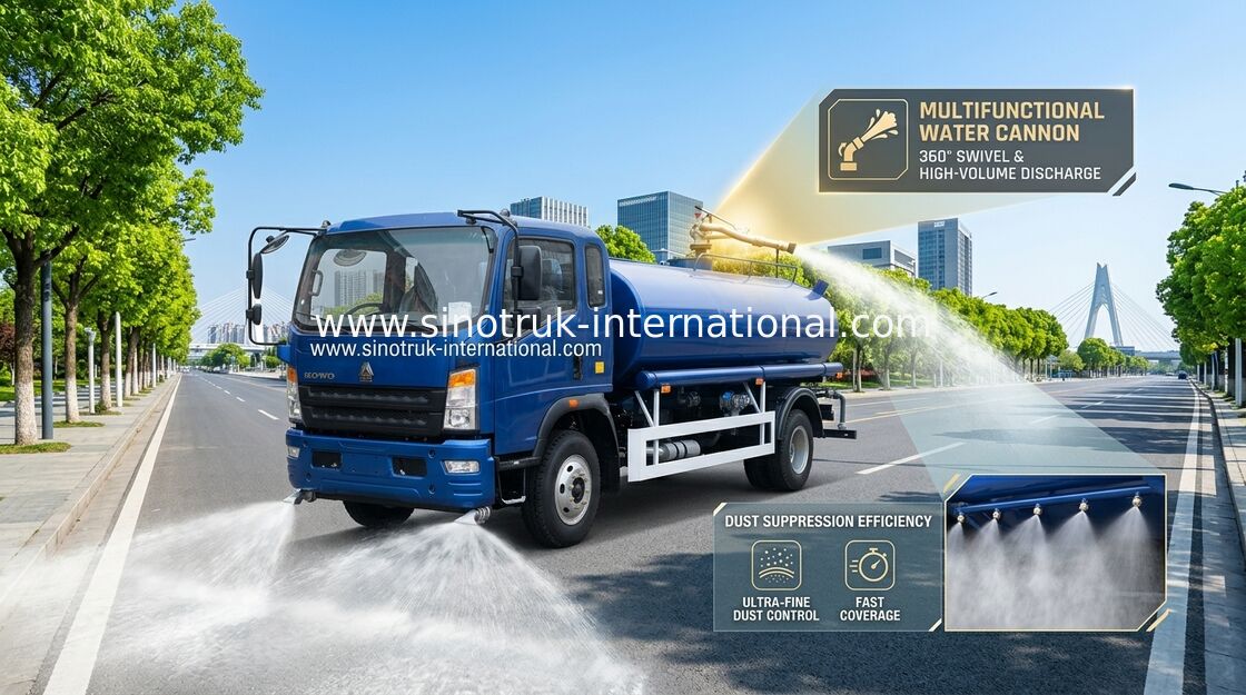 Xe bồn nước SINOTRUK HOWO với động cơ Diesel 140 HP, tải trọng 8000KGS và tùy chọn lái trái/lái phải cho vận chuyển nước đô thị và công nghiệp