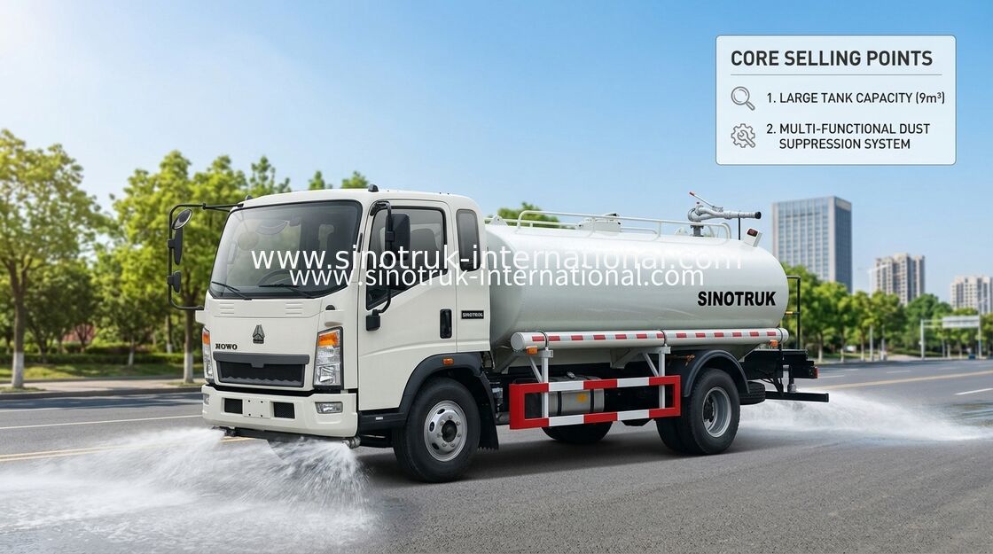 SINOTRUK Xe bồn nước nhẹ LHD 5-8CBM Phạm vi phun rộng