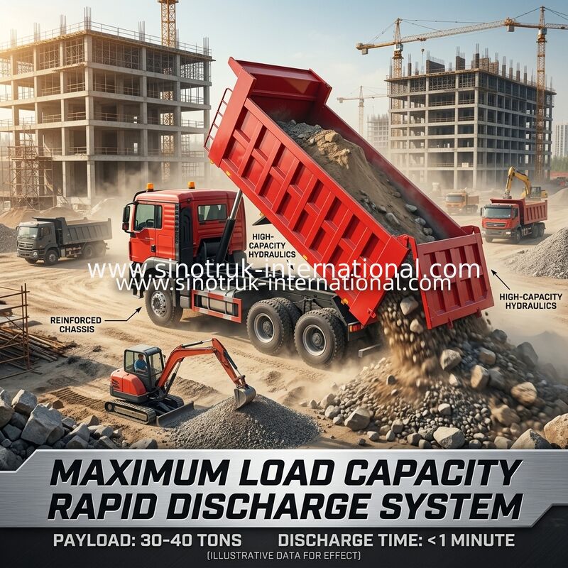 Xe tải 6x4 HOWO TX có hiệu suất cao, thân xe màu đỏ, động cơ 400hp, container 20CBM, vận chuyển hạng nặng 60 tấn