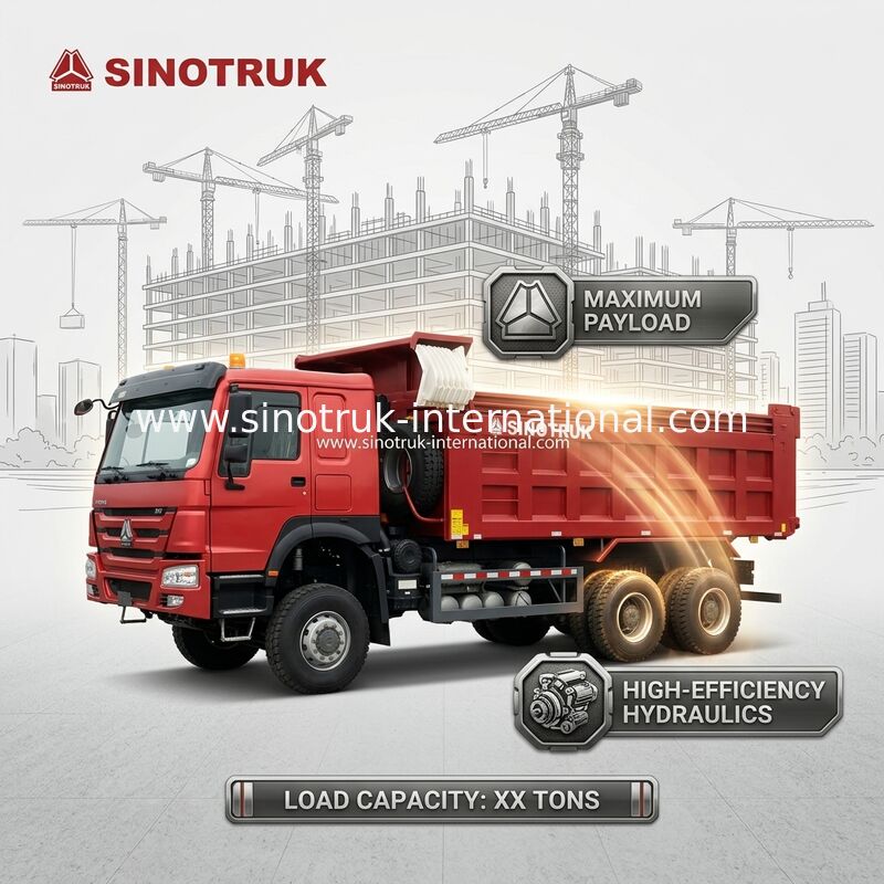 Xe ben HOWO 6*6 dẫn động bốn bánh màu đỏ 430HP với cabin Ghost-Face