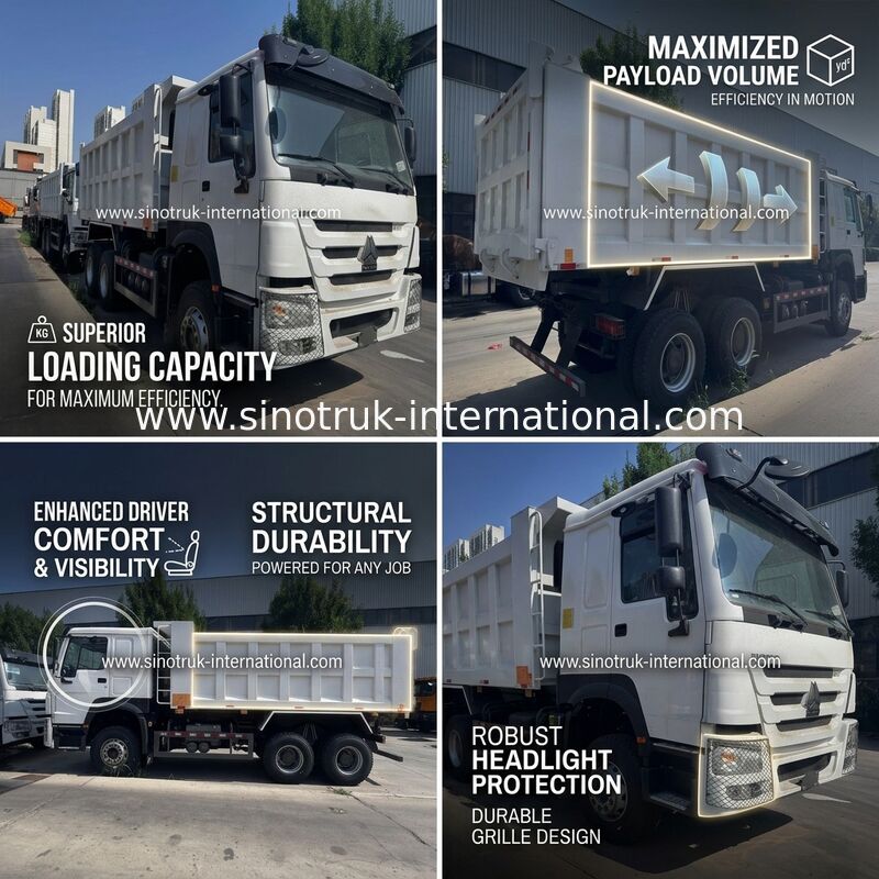 SINOTRUK Động cơ 371HP 6 × 4 LHD HOWO Dump Truck Trắng 19-20CBM Trung nâng