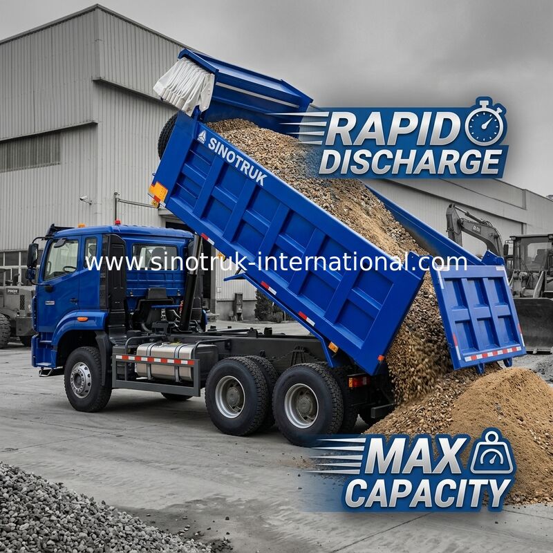 Hoạt động mạnh mẽ đa năng HOWO 6x4 380HP Blue Dump Truck với 20CBM Box hàng hóa vuông và chống nước Tarp Flip Cove