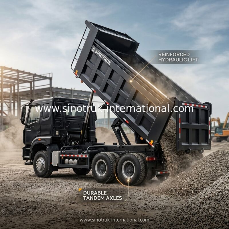 HOWO NX 380HP RHD Black Tipper Dump Truck Với Cửa Băng