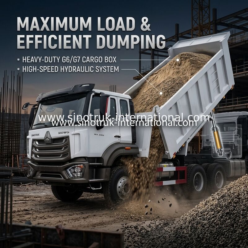 SINOTRUK HOHAN HOWO 380HP LHD Tipper Dump Truck 6X4 Mô hình phong cách hộp tải