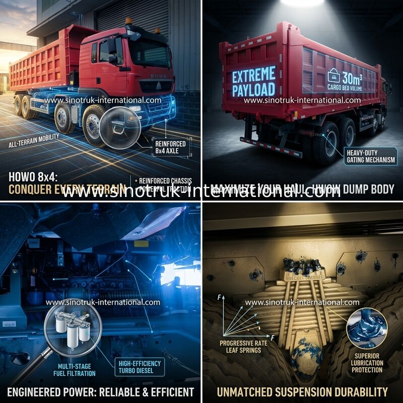 Sinotruk Howo Tiper Dump Truck Tx 400Hp Euro 2 8 × 4 Lhd 12 bánh Đỏ
