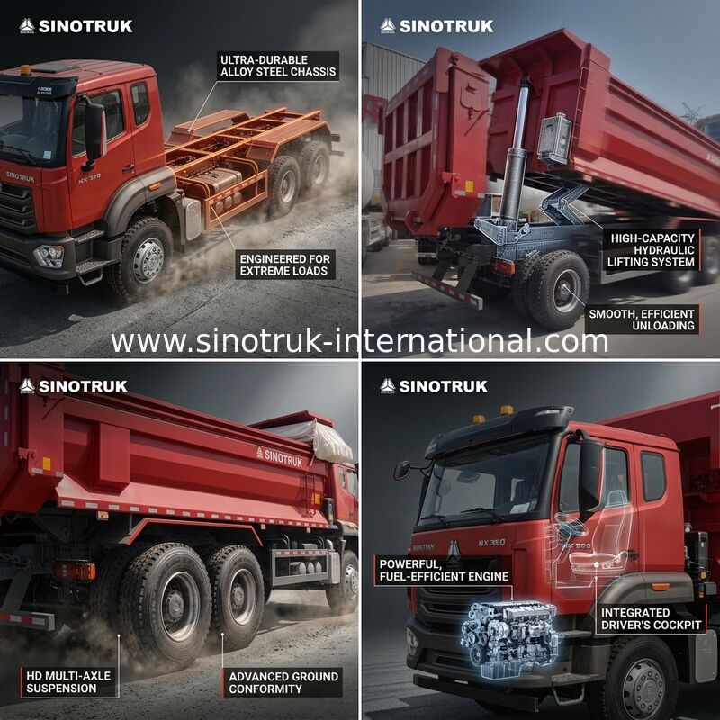 Sinotruk Hohan New Howo Tipper Dump Truck N7 8 × 4 12 bánh 380Hp Lhd hoặc Rhd Với thùng chứa loại U