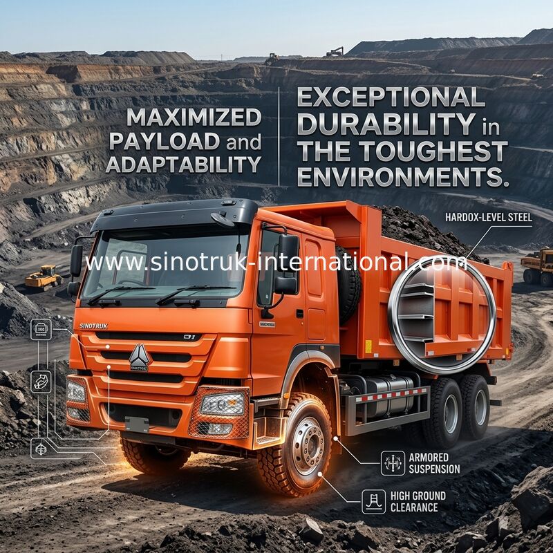 Sinotruk Howo Tiper Dump Truck 400Hp 8 × 4 Rhd 12 bánh xe lớn 7600mm