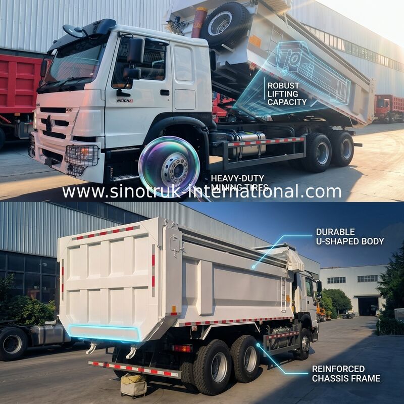 Sinotruk Howo Tipper Dump Truck 400Hp 6 × 4 Thang hình U Với Bọc ghế tự động