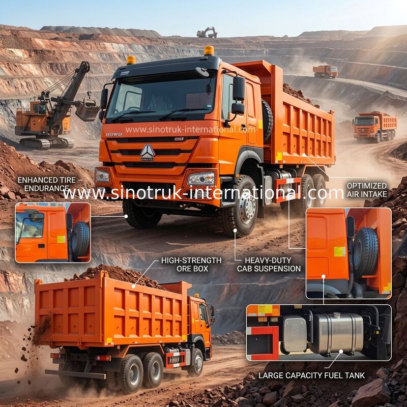 400HP Orange HOWO Tiper Truck RHD 6 × 4 10 bánh xe mã lực cao