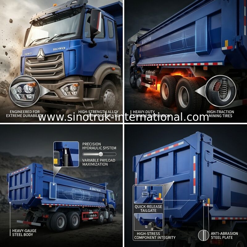 RHD 8 × 4 10 bánh 380HP Blue HOWO Tipper Truck Sức mạnh cao
