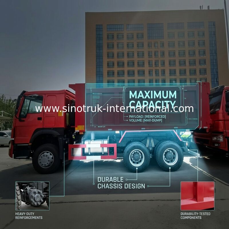 SINOTRUK HOWO Xe tải tự đổ RHD 6 × 4 336HP có màu đỏ