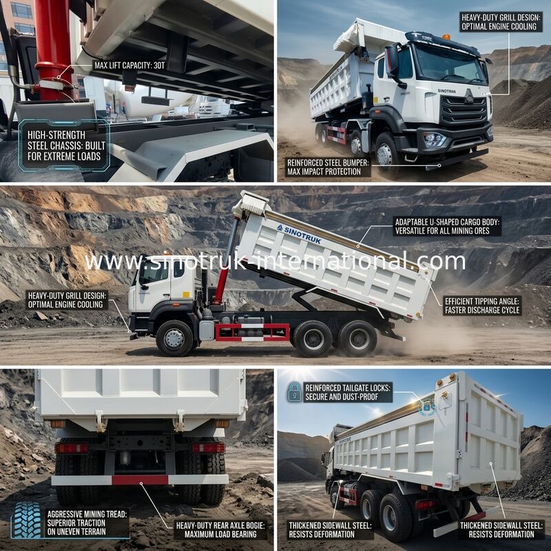 LHD 8 × 4 12 bánh Xe tải tự đổ HOWO Tipper màu trắng Mã lực cao 371HP
