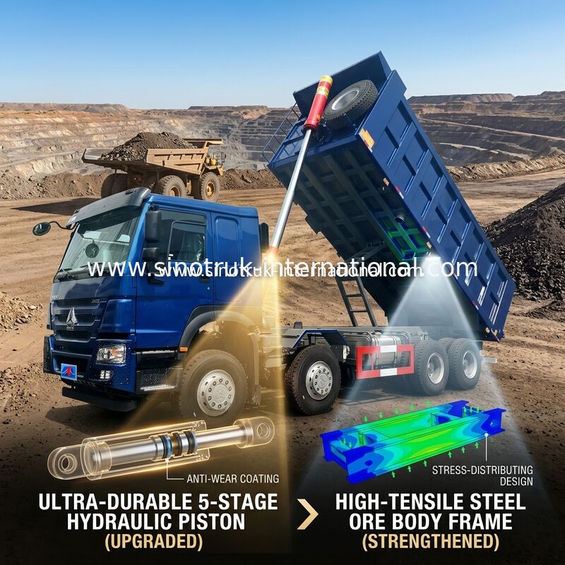 SINOTRUK HOWO LHD 12 bánh 8X4 400HP Xe tải tự đổ màu xanh để khai thác trước nâng 50 tấn