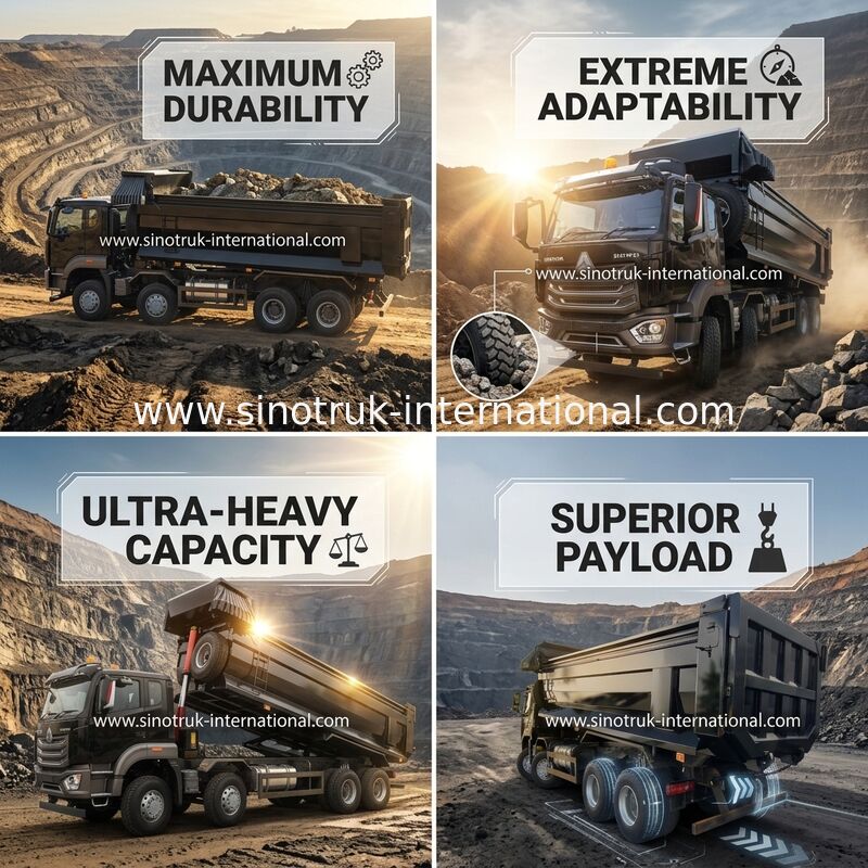 Xe tải tự đổ khai thác Howo màu đen 20-50Tons 8 X 4 Euro 2 400Hp