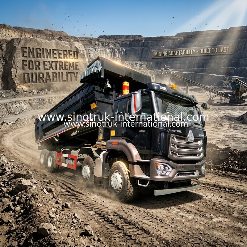 Xe tải tự đổ Sinotruk HOWO Tipper 8X4 371hp 12 bánh màu đen N7 ZZ3317V386JB1R