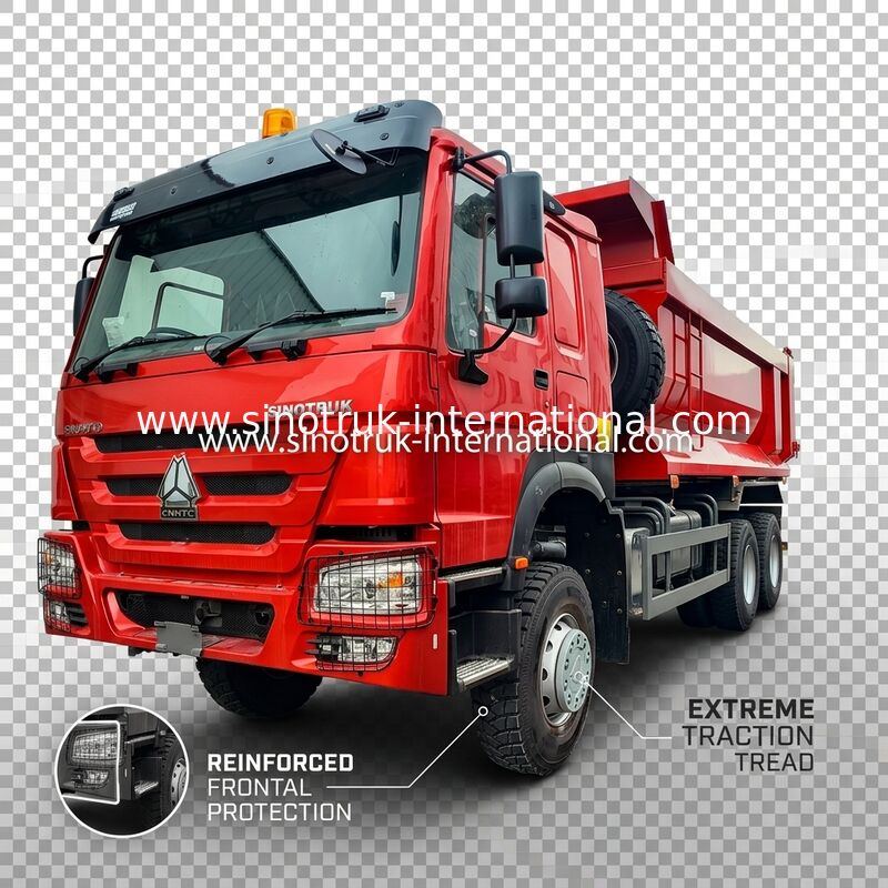 LHD 6 × 6 10 bánh ZZ3257V4357B1R 380HP Đỏ toàn bộ ổ đĩa HOWO Ticker Truck Sức mạnh cao Lượng nhiên liệu thấp
