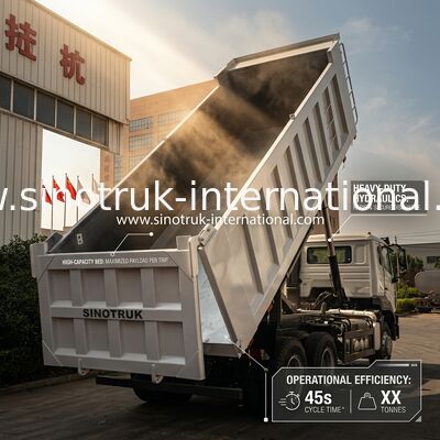 Xe ben SINOTRUK HOHAN Howo, động cơ Weichai, nâng giữa, 6 × 4, LHD, thùng hàng hình chữ nhật, màu trắng, 19-20CBM
