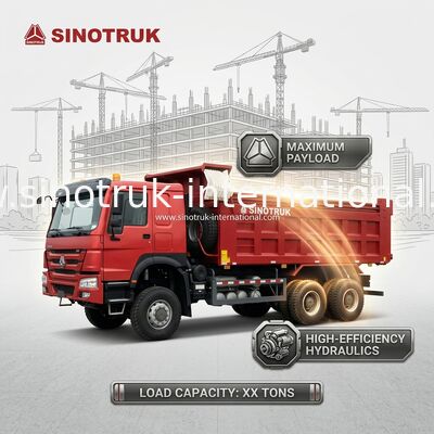 Xe ben HOWO 6*6 dẫn động bốn bánh màu đỏ 430HP với cabin Ghost-Face