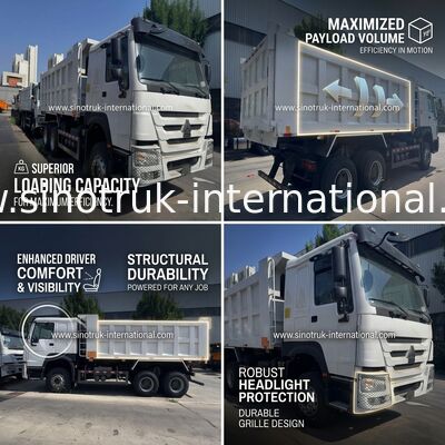 SINOTRUK Động cơ 371HP 6 × 4 LHD HOWO Dump Truck Trắng 19-20CBM Trung nâng