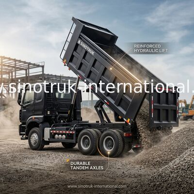 HOWO NX 380HP RHD Black Tipper Dump Truck Với Cửa Băng