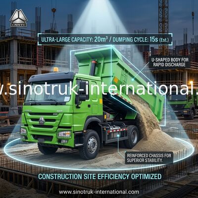 Sinotruk Howo Tipper Dump Truck 380Hp 6 × 4 hình U Cargo Body Màu xanh