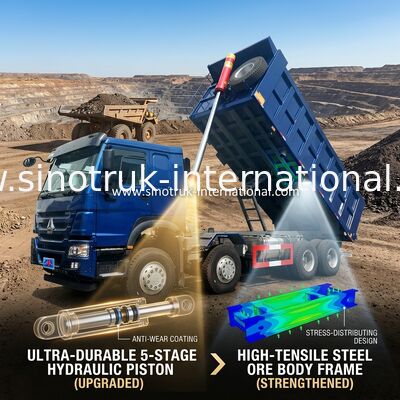 SINOTRUK HOWO LHD 12 bánh 8X4 400HP Xe tải tự đổ màu xanh để khai thác trước nâng 50 tấn