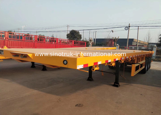 Yellow Flatbed 3 Trục Container Semi Trailer Xe tải chở thiết bị nặng